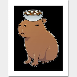 Capybara with Miso Soup on its head Posters and Art